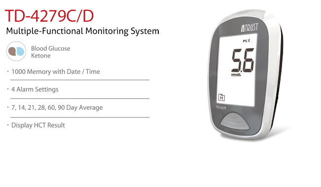 features of Blood Glucose Monitoring System TD-4279C. Diagnostics, Home Care, Professional Instrument, TeleHealth System, Taiwan's largest Blood Glucose Meter Manufacturer and Supplier