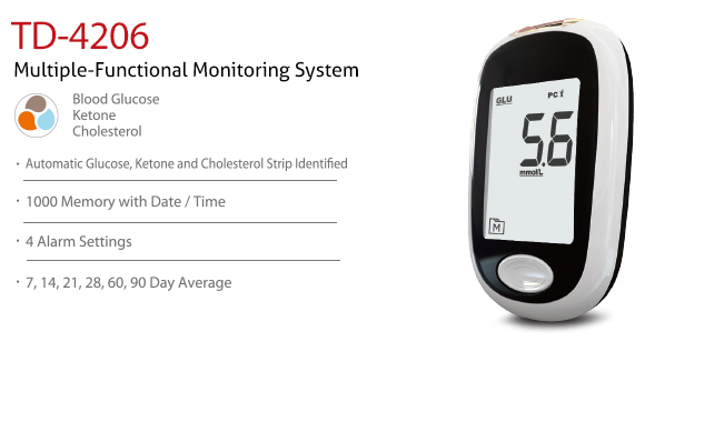 features of Blood Glucose Monitoring System TD-4206. Diagnostics, Home Care, Professional Instrument, TeleHealth System, Taiwan's largest Blood Glucose Meter Manufacturer and Supplier